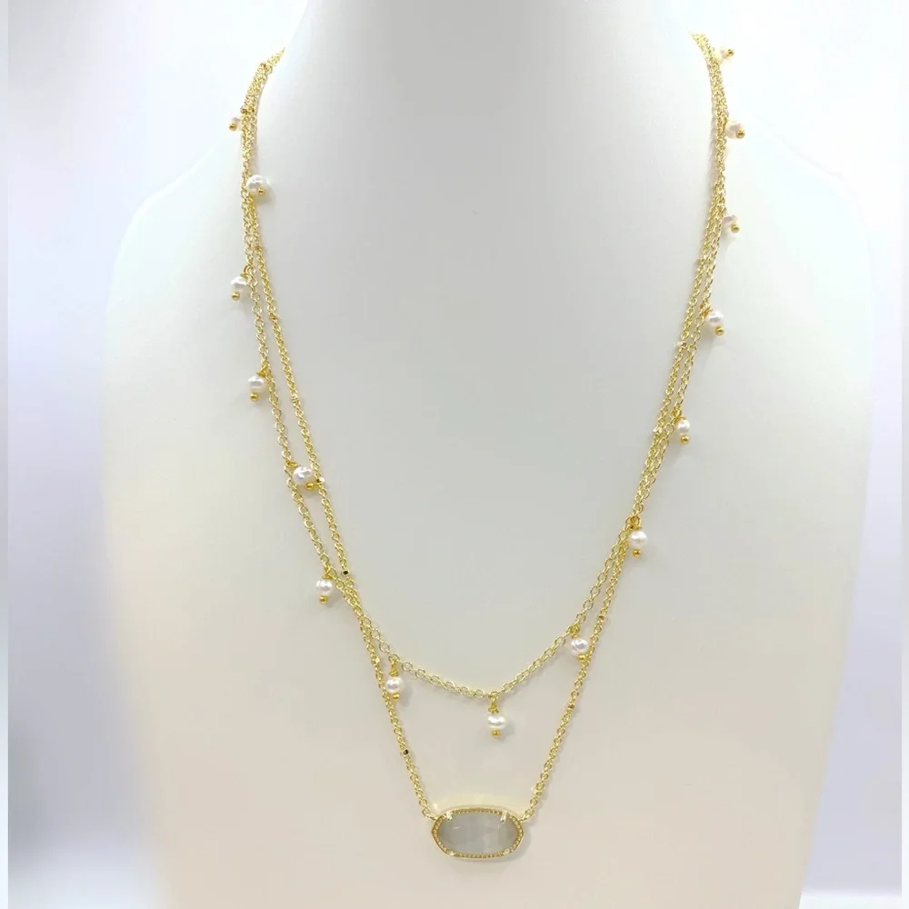 Kendra Scott Elisa Multi Strand Pearl Necklace In Ivory Mother Of Pearl And Gold - Picture 3 of 6